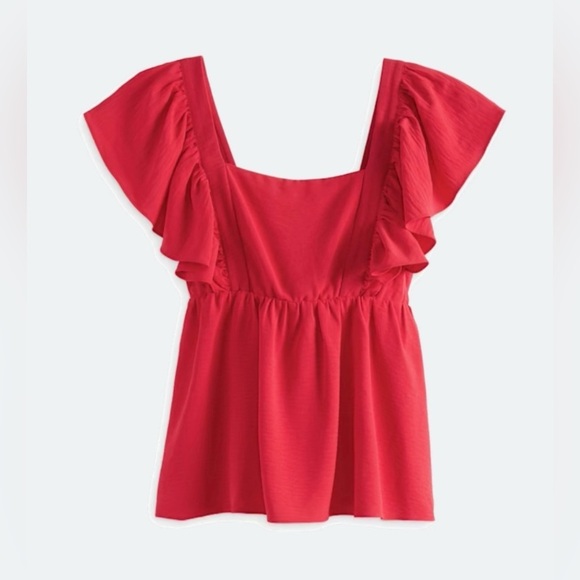Red Ruffle Sleeve Top - Picture 4 of 7